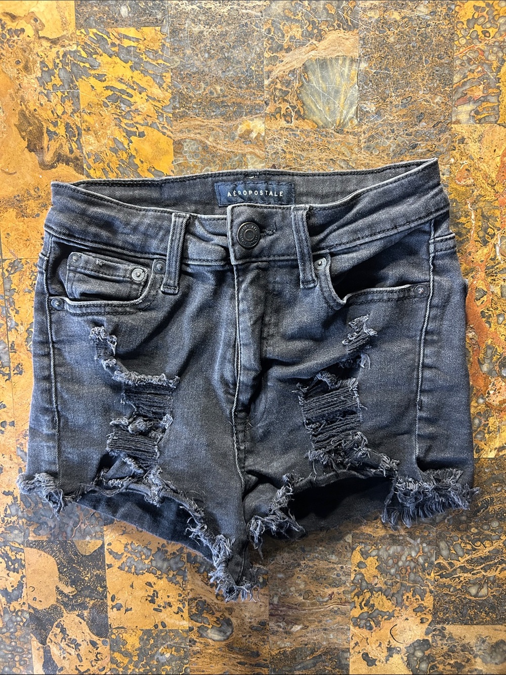 Aeropostale Black Distressed Denim Cutoff Shorts
